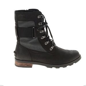 Sorel Major Carly Black & Graphite Gray Leather Combat Lace Up Boots Women’s 6